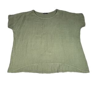 John P Womens one size tunic linen lagenlook layered green pull over top
